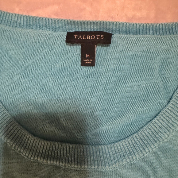 Talbots Light Blue Zebra Cotton Sweater short sleeves Novelty Cute Spring sz M - Picture 3 of 7